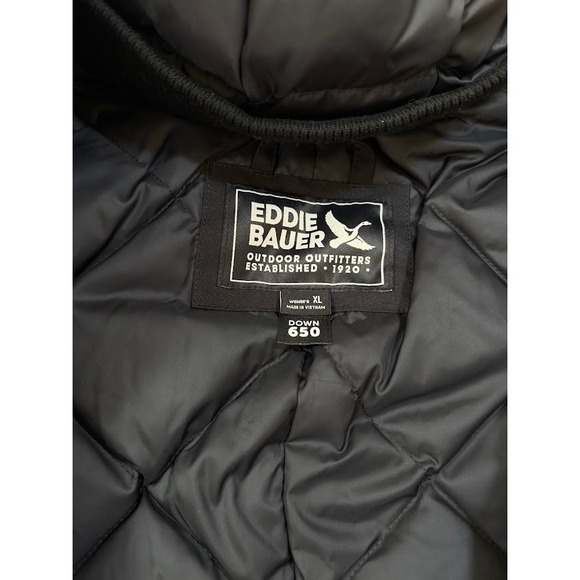 Eddie Bauer Womens Weather Edge 650 Down Parka Coat Black Faux Fur Hooded XL - Picture 5 of 8
